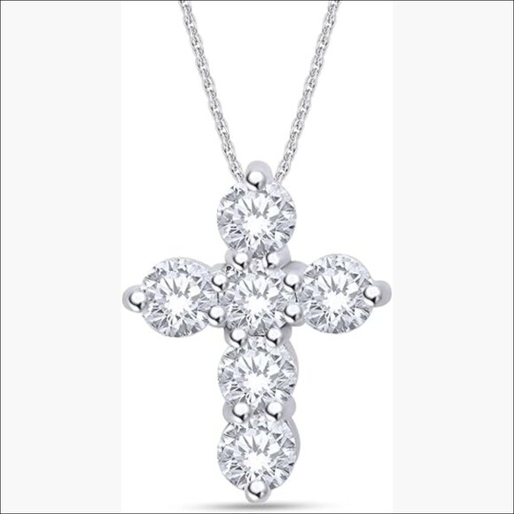 14K Gold Over Sterling Silver Cross Pendant Necklace with Lab Created Moissanite